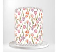 Pink Purple Tulips Watercolour Spring Flowers Wrap Around Print A4 Edible Paper Icing Sheet Cake Topper Side Ribbon Border Decor for Personalised Themed Decorations