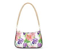 Pink Purple Watercolor Lilies Irises Floral Hobo Totes Purse Bags Women Medium Handbag Tote Vivid Floral Shoulder Bag Zipper Closure