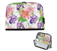 Pink Purple Watercolor Lilies Irises Floral Pencils Pouch Zipper Pencil Case Big Pencil Bag Storage Girls Classroom Pen Pouch Colorful Stationery Kids Back to School Supply