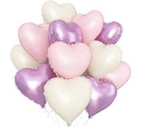 Pink Purple White Heart Balloons,12Pcs 18Inch Baby Pink Purple Cream White Heart Shaped Foil Helium Balloons for Baby Shower Birthday Anniversary Wedding Engagement Party Decorations