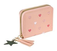 Pink Purse for Women, Womens Wallet with Zipper, Leather Wallets with Heart-Embroidery Credit Card Holder for Gilrs with Tassels Pendant