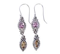 Pink Quartz Citrine Earrings 7x5mm 8x4mm Oval Marquise Faceted 925 Sterling Silver Dangle Earrings Yellow Pink Gemstone Drop Jewelry Gift for Women Colorful Elegant Look
