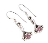 Pink Quartz Earrings 4mm Round Faceted 925 Sterling Silver Dangle Drop Earrings Bezel Set Gemstone Minimalist Jewelry for Women Girls Romantic Gift Small Lightweight