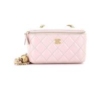 Pink Quilted Lambskin Box Bag, Mini Chain Crossbody Shoulder Purse with Ball Decor