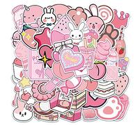 Pink Rabbit Heart Stickers for Water Bottles,Aesthetic Stickers,Kawaii Sticker Pack for Kids Girls,Laptop Phone Scrapbook Bike Luggage Skateboard Waterproof Decals 50 Pcs(Pink Rabbit)
