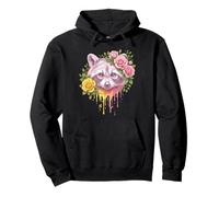 Pink Raccoon Floral and Yellow Roses Dripping Paint Pullover Hoodie