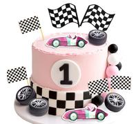 Pink Racing Car Cake Decoration Car Cake Topper Checked Flag Cake Topper Birthday Decoration Fast One Fast Three Need Four Speed Birthday Decorations