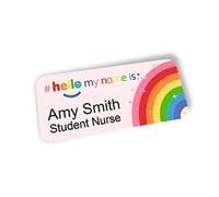Pink Rainbow and Stars Logo Hello My Name is Name Badge 76 x 32 mm Doctor Student Doctor GP Healthcare Assistant Nurse Practitioner Clinical Medical