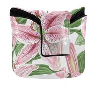 Pink Real Calla Lily Flowers Mallet Putter Covers Magnetic Golf Putter Headcovers for Men and Women PU Leather Waterproof