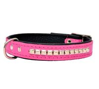 PINK Real Leathe Square Studded Dog Puppy Collar With Black Soft Leather Linning (Extra Large 22.5")
