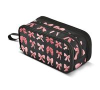 Pink Red Bow Black Pencil Case Big Capacity 3 Compartment Pen Bag for Boys Girls Kids Pencil Holder Box Adult Makeup Pouch School Stationery Storage Bag