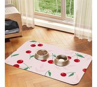 Pink Red Cherry Leaf,Waterproof Pet Feeding Mat,PU Leather Placemats for Cat Dog Water Bowl,Food Mats,40x60cm