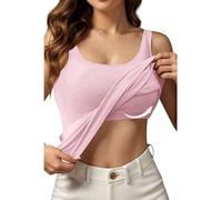 pink red cream Vest Tops Women UK with Built in Bra Cotton Adjustable Spaghetti Strap Square Neck Camisole Ladies Wirefree Support Yoga Pilates Sports Tank Top Basic Sleeping Traveling Cami Undershirt