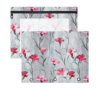 Pink Red Dianthus Flowers Pencil poucheses with 3 Reinforced Grommets 3 Rings Pocket for 3 Rings Binder 2 Pack Students School Supplies