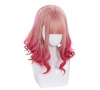 Pink Red Gradient Wig for Women Sweet Lolita Short Curly Red Ombre Synthetic Hair Wig with Bangs Heat Resistant Fiber for Daily Use