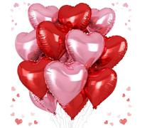 Pink Red Heart Balloons, 18 Inch Light Heart Foil Shape Balloon, 12PCS Pearl Red Pink Helium Foil Love Balloon for Birthday Bridal Shower Engagement Wedding Valentine Party Decorations
