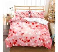 Pink Red Heart Duvet Cover 230X220,Romantic Love Heart Pattern Couple Bedding Set with Pillowcase,Modern Aesthetics Art Design Soft Microfiber Quilt Cover King