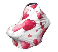 Pink Red Heart Nursing Cover 360° Full Coverage Romantic Love Stretch Scarf for Breastfeeding and Car Seat Cover Fit for Most Pushchairs and Prams