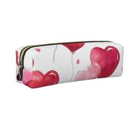 Pink Red Heart Pencil Case for Boys Girls Romantic Love Leather Pen Pouch Holder for School Office Travel Portable Stationery Organizer Makeup Bag Gold Zip