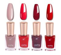 Pink Red Nail Polish Sets - 4Pcs Burgundy Red Glitter Pink Nail Polish Kit - Breathable Long Lasting & Quick Dry Nail Polish - No Need UV Light for Women Girls