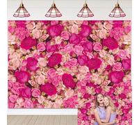 Pink Red Rose Wall Background Spring Party Tea Party Flowers Photography Backdrop Girls Princess Birthday Baby Shower Wedding Valentine's Day Cake Table Decoration Banner (6x4FT(72x48 inch))