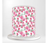 Pink Red Roses Floral Pattern Beautiful Romantic Wedding Wrap Around Print A4 Edible Paper Icing Sheet Cake Topper Side Ribbon Border Decor for Personalised Themed Decorations