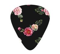 Pink Red Roses Vintage Floral On Black Pattern,12 Pcs Guitar Pick,3 Different Thickness Plectrums for Acoustic Guitar Bass Ukulele (0.46mm 0.96mm 0.71mm)