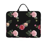 Pink Red Roses Vintage Floral On Black Pattern, 14 Inch Laptop Sleeve, Notebook Bag Laptop Case Sleeve Briefcase with Handle