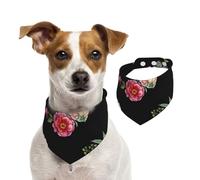 Pink Red Roses Vintage Floral On Black Pattern,Pet Bib Scarf Cats Dog Bandana Dogs Towel Bib Adjustable Pet Scarf,S
