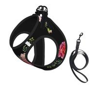 Pink Red Roses Vintage Floral On Black Pattern,Pet Harness,Adjustable Reflective Dog Harness,Pet Leash Vest,M