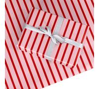 Pink & Red Striped Christmas Wrapping Paper - Birthday Gift Wrap - Candy Stripe Design - For Men, Women, Girls, Boys - Eco Friendly - 2 Sheets (50cm x 70cm)
