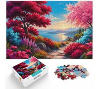 Pink Red Trees Ocean Sunset Wooden Jigsaw Puzzle 1000 Pieces | A flexible puzzle activity: a practical indoor pastime on weekends.