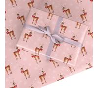 Pink Reindeer Christmas Wrapping Paper - Festive Gift Wrap for Women, Girls - Cute Nordic Reindeer Design - Made in the UK - Recyclable by Dyefor (Pink, 6 Sheets (50x70cm))