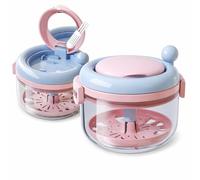 Pink Retainer Case with Cleaner Cup, Denture Bath Box for Soaking, 3-Layer Portable Storage Container with Drain Tray & Mirror for Night Guards, Travel Denture Holder for Teeth Cleaning (Pink+Blue)