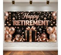 Pink Retirement Party Decorations - Extra Thick Fabric Happy Retirement Backdrop Banner, Large 72x43 Photo Booth Props, Elegant Retire Sign for Men Women Office Outdoor Garden Wall Decor