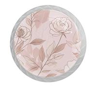 Pink Retro Flowers 4Pack Round Knobs, White Kitchen Cabinet Knobs, Single Hole Drawer Handle Pulls for Drawer Closet Dresser Cupboard Wardrobe Door