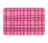 Pink Retro PlaidRounded Corner Floor Mat - Non-Slip Absorbent Bath Mat for Bathroom Kitchen Entryway, Soft Quick-Dry Fabric, Pet-Friendly Home Decor