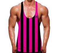 Pink Retro Stripe Stringer Vest Bodybuilding 90's Vintage Training Workout Men