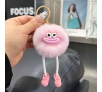 (pink, Rex rabbit plush ball) Cute imitation Rex rabbit fur big mouth small coal briquettes car keychain pendant Korean plush school bag pendant gift