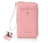 Pink RFID Passport Holder Travel Wallet, PU Leather Passport Wallet with RFID Blocking, Multi-Functional Travel Document Holder for Passport/Tickets, Essential Travel Wallet for Travel Women and Men