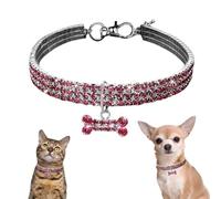 Pink Rhinestone Dog Collar for Small Dogs, Diamond Cat Necklace Jewelry Crystal Glitter Chain Jewel Bling Puppy Collar with Bone Pendant for XXS XS Small Tiny Pet Female Dogs Girls Kitten, S