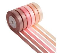 Pink Ribbon 3/8 Inch x 60Yds Assorted Thin Double Faced Satin, Dusty Rose, Rose Gold, Peach, Vanilla, Pink Ribbon for Flower Bouquet Gift Wrapping Wedding Invitation Bridal Shower Hair Bows Crafts