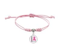 Pink Ribbon Braided Bracelets, Breast Cancer Awareness Glass Charms Bracelet Adjustable Rope Bracelet for Women, Breast Cancer Awareness Month Accessories Gifts