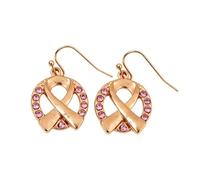 Pink Ribbon Breast Cancer Awareness Dangle Earrings Hope Fight Rhinestone Enamel Support Jewelry for Women Survivors, Zinc, No Gemstone