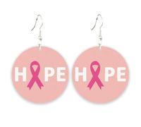 Pink Ribbon Breast Cancer Awareness Drop Earrings Hope Fight Cancer Wooden Lightweight Earrings for Women, Zinc, No Gemstone