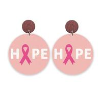 Pink Ribbon Breast Cancer Awareness Drop Earrings Hope Fight Cancer Wooden Lightweight Earrings for Women, Zinc, No Gemstone