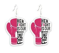 Pink Ribbon Breast Cancer Awareness Drop Earrings Hope Fight Cancer Wooden Lightweight Earrings for Women, Zinc, No Gemstone