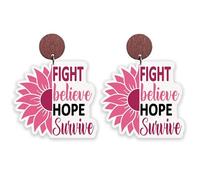 Pink Ribbon Breast Cancer Awareness Drop Earrings Hope Fight Cancer Wooden Lightweight Earrings for Women, Zinc, No Gemstone