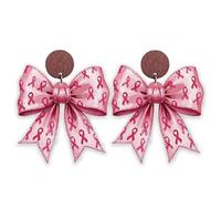 Pink Ribbon Breast Cancer Awareness Drop Earrings Hope Fight Cancer Wooden Lightweight Earrings for Women, Zinc, No Gemstone