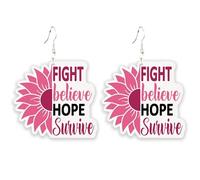 Pink Ribbon Breast Cancer Awareness Drop Earrings Hope Fight Cancer Wooden Lightweight Earrings for Women, Zinc, No Gemstone